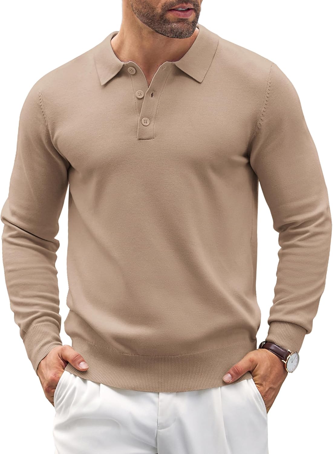 COOFANDY Mens Knit Polo Shirts, Special Casual Long Sleeve Classic Polo Shirts,...