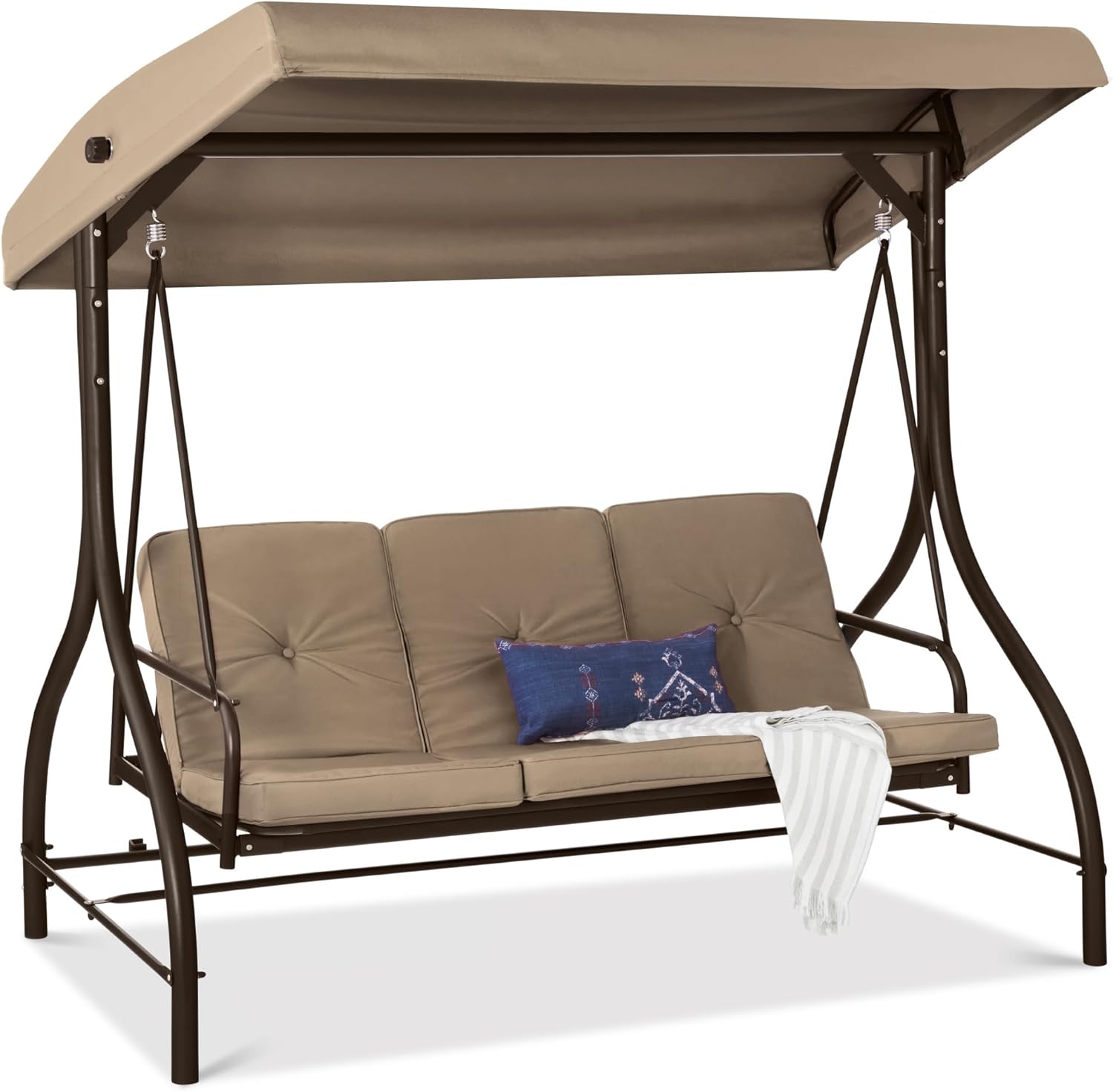 Best Choice Products 3-Seat Outdoor Large Converting Canopy Swing Glider, Patio...