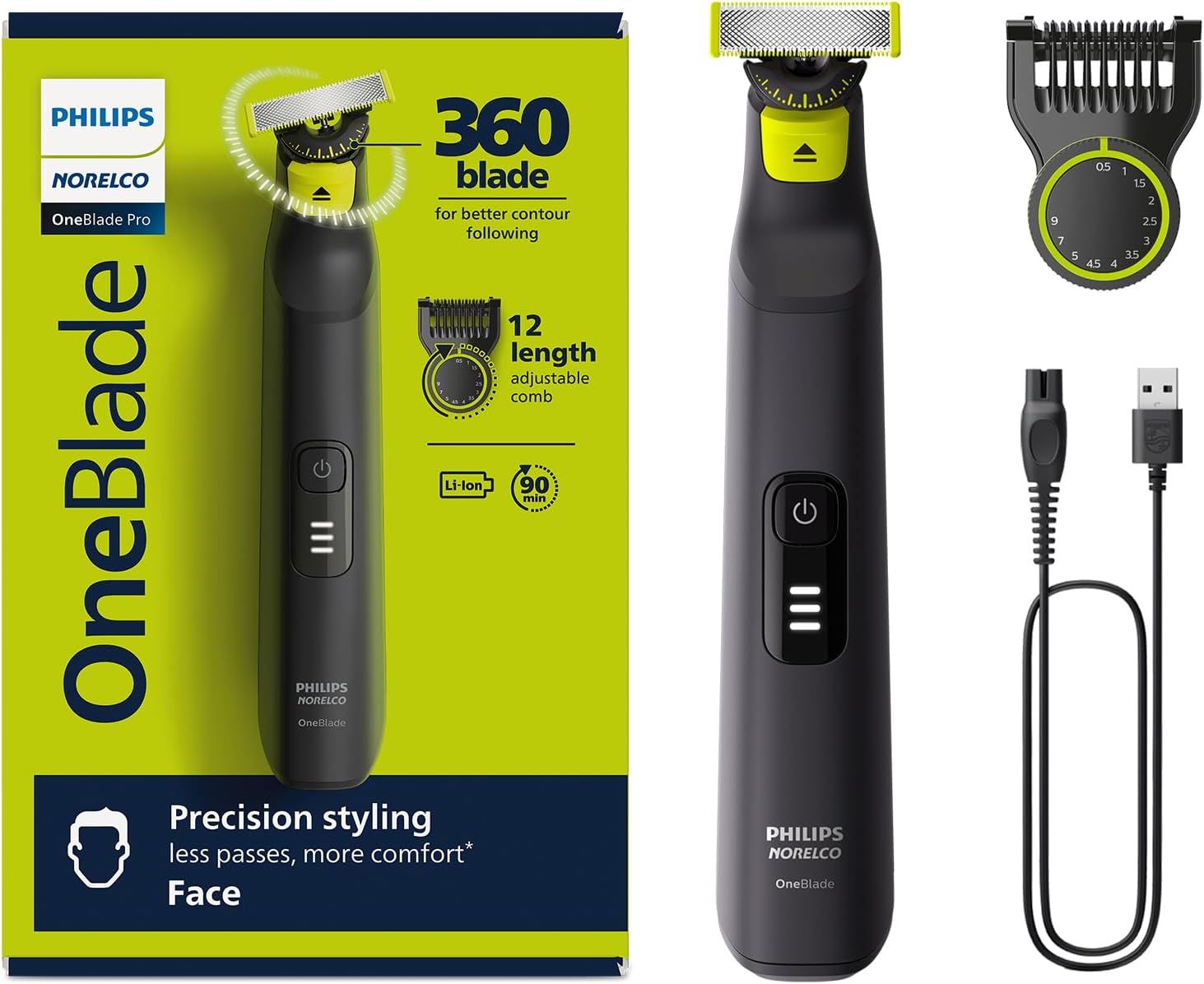 Norelco Philips OneBlade 360 Pro Hybrid Electric Shaver & Trimmer, with 12-in-1...