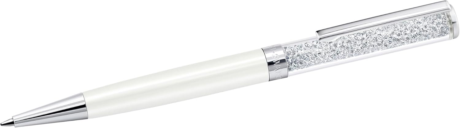 Swarovski Crystalline Ballpoint Pen, Special Black Ink Pen in White Coloured Cas...