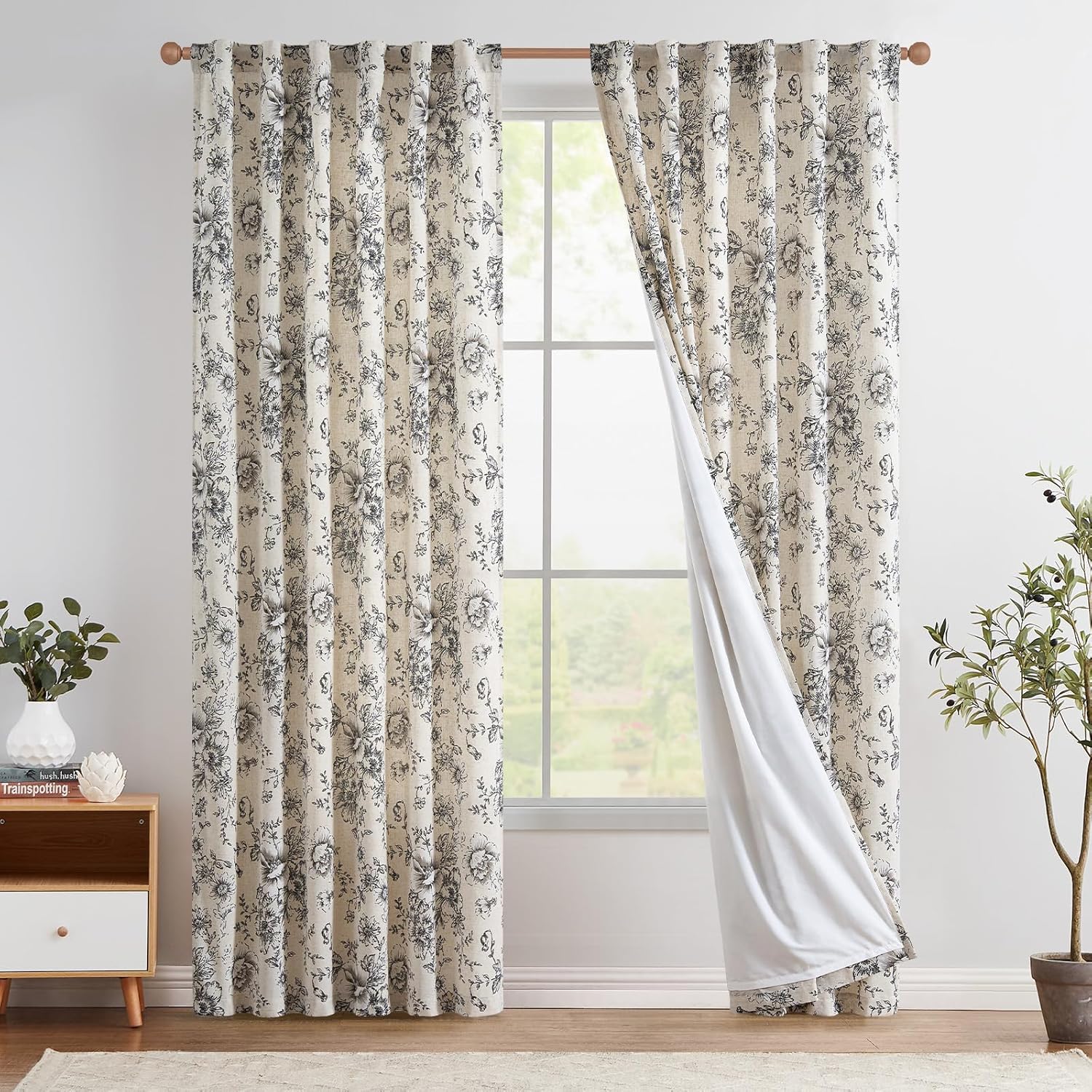 jinchan Lined Linen Curtains, Special Floral Curtains for Living Room, High-Qual...