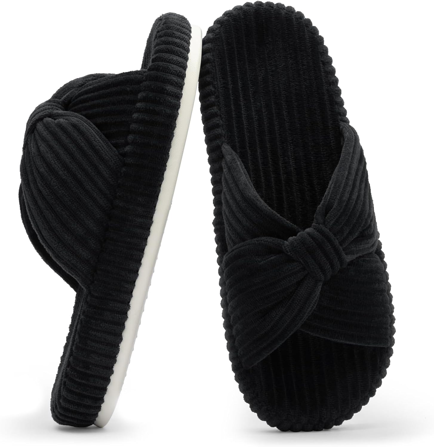 Chantomoo Slippers for Women Memory Foam House Bedroom Corduroy Bow Crossbands S...