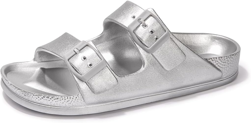 FUNKYMONKEY Women's Comfort Slides Double Buckle Adjustable EVA Flat Sandals 9 N...