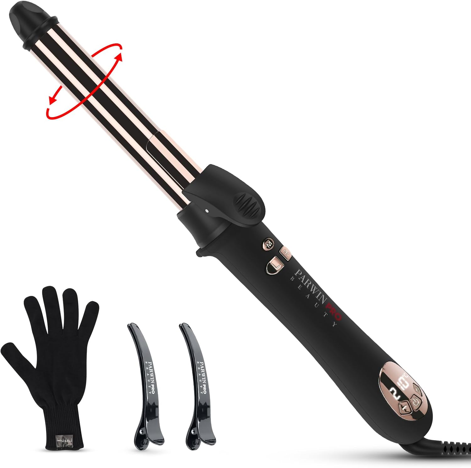 360° Rotating Automatic Hair Curler, PARWIN PRO BEAUTY 25MM Hair Curling Wand, N...