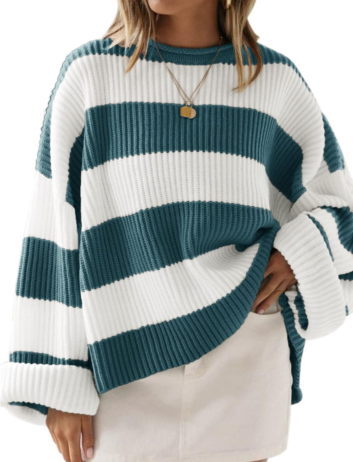 ZESICA Women's 2024 Fall Long Sleeve Crew Neck Striped Color Block Comfy Loose O...