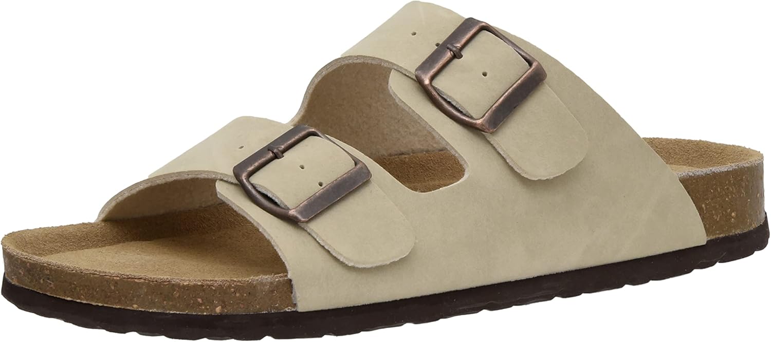CUSHIONAIRE Men's Lane Sandal, Special Cork Footbed Sandal with Adjustable Buckl...