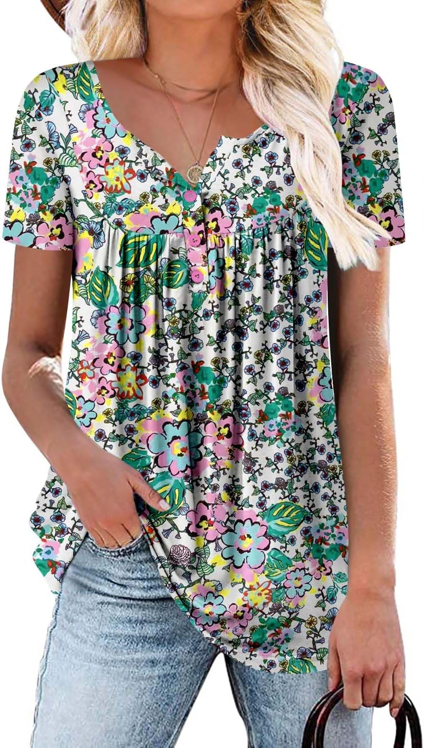 ROSELINLIN Women's Short Sleeve Shirts, Special Floral Summer Tops, Affordable L...