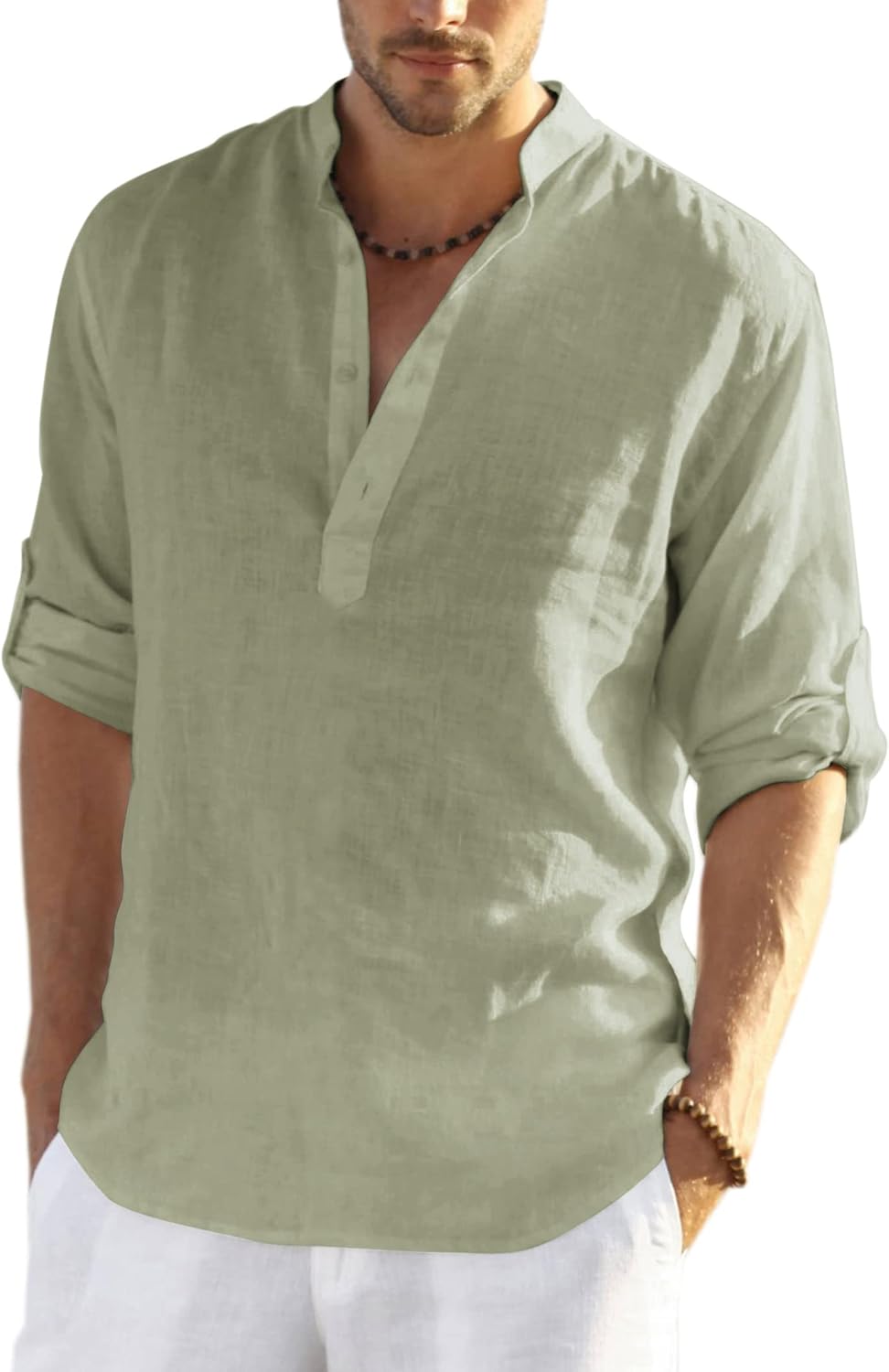 COOFANDY Men’s Shirt, Special Cotton Linen Henley Shirt for Long Sleeve, Innovat...