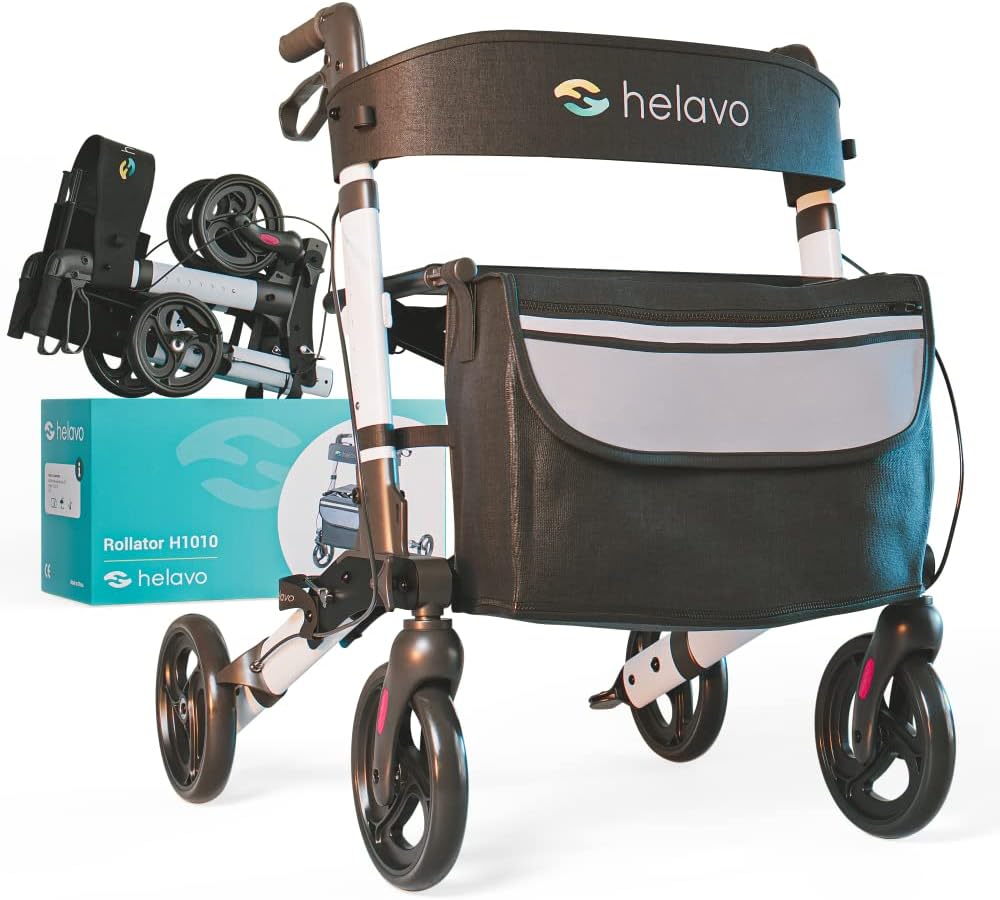 Lightweight Helavo Rollator, Special Seat Feature, Innovative Foldable Walker fo...