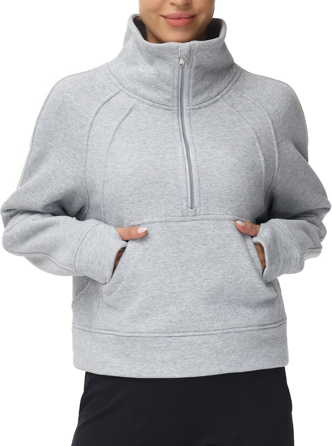 THE GYM PEOPLE Womens' Half Zip Pullover, Special Fleece Stand Collar Crop Sweat...