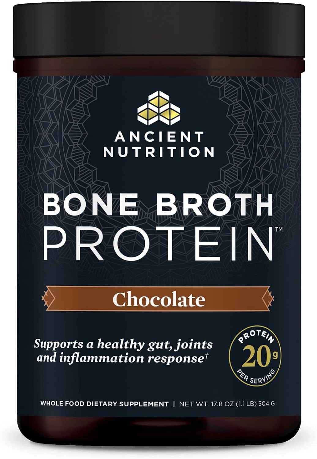 Ancient Nutrition Protein Powder Made from Real Bone Broth, Chocolate, 20g Prote...