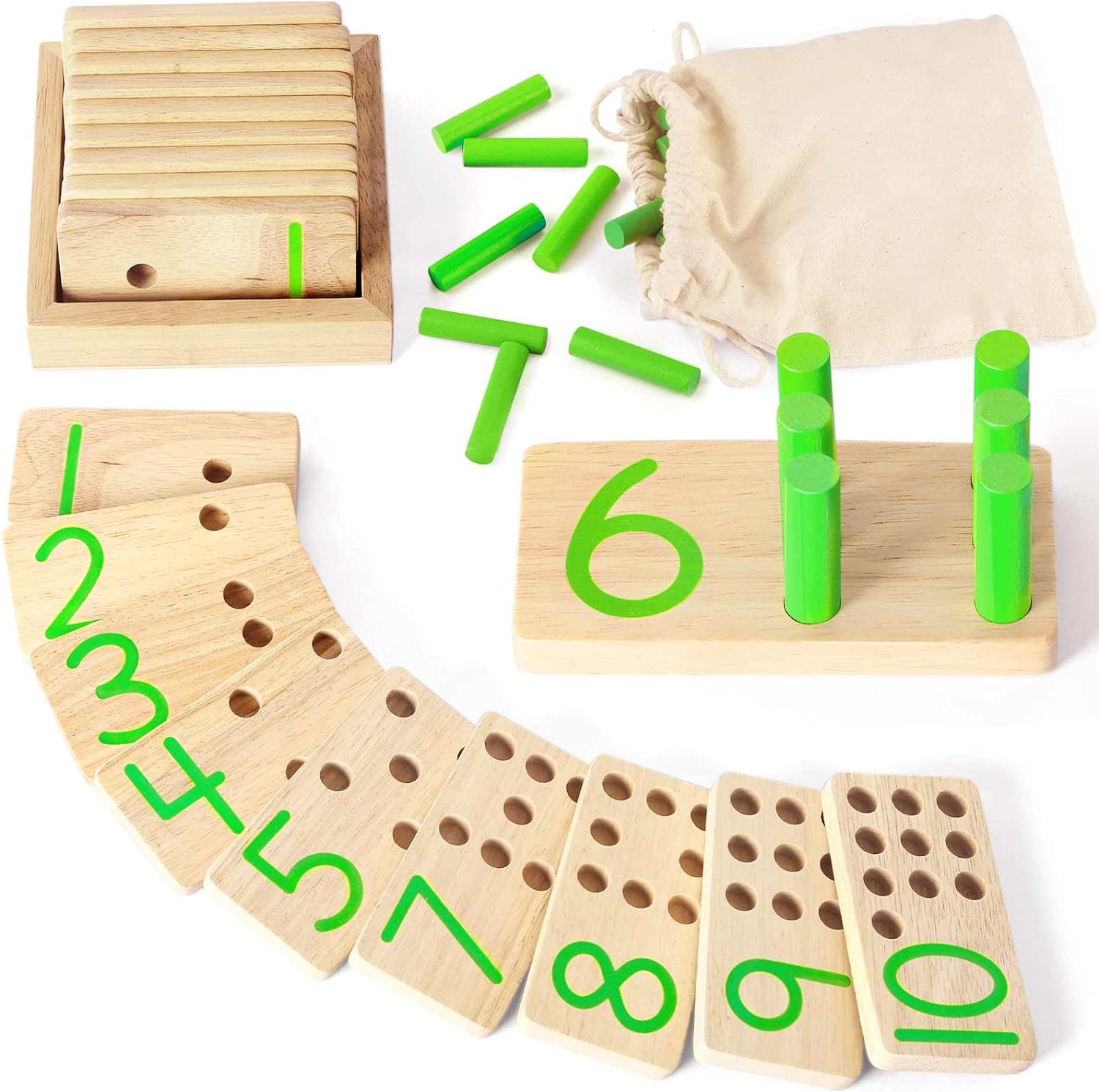 DINORUN Montessori Toys Wooden Toys Counting Sticks Number Maths Games with Stor...