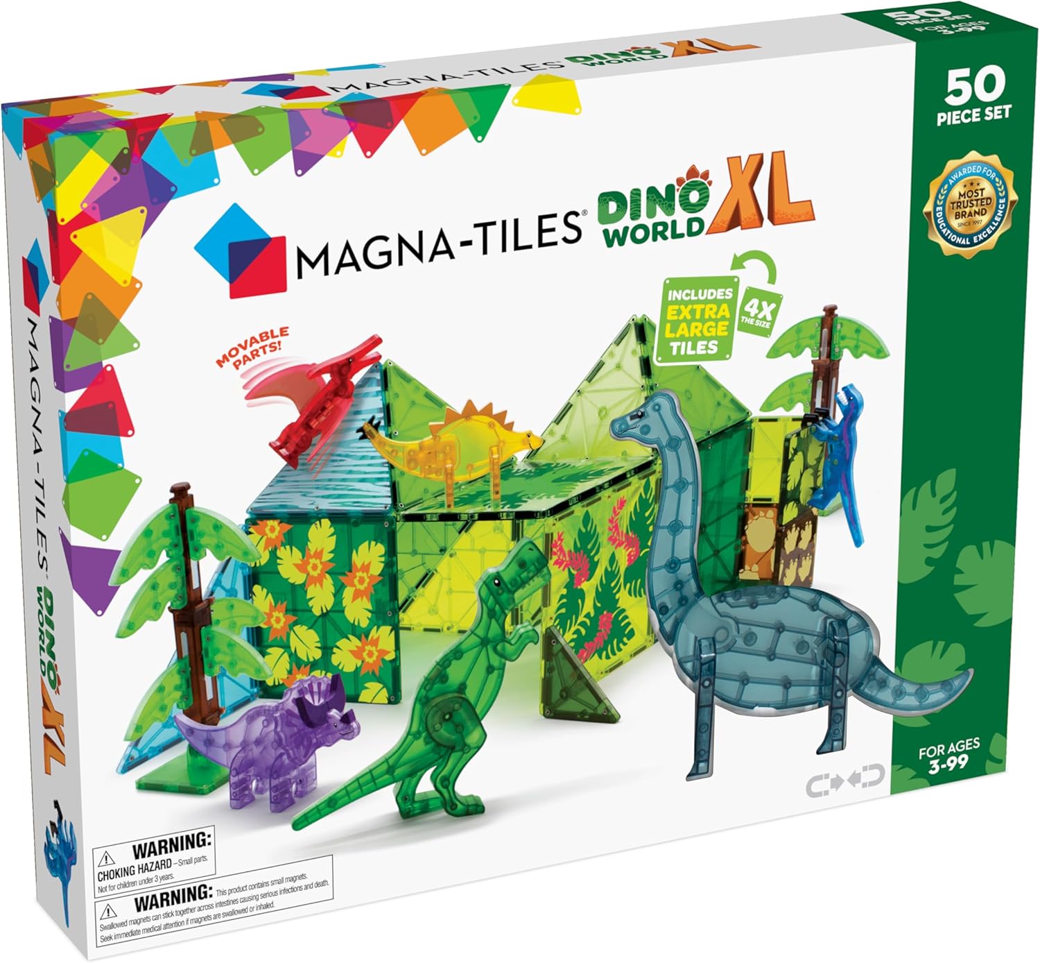 MAGNA-TILES Dino World XL 50-Piece Magnetic Constr...