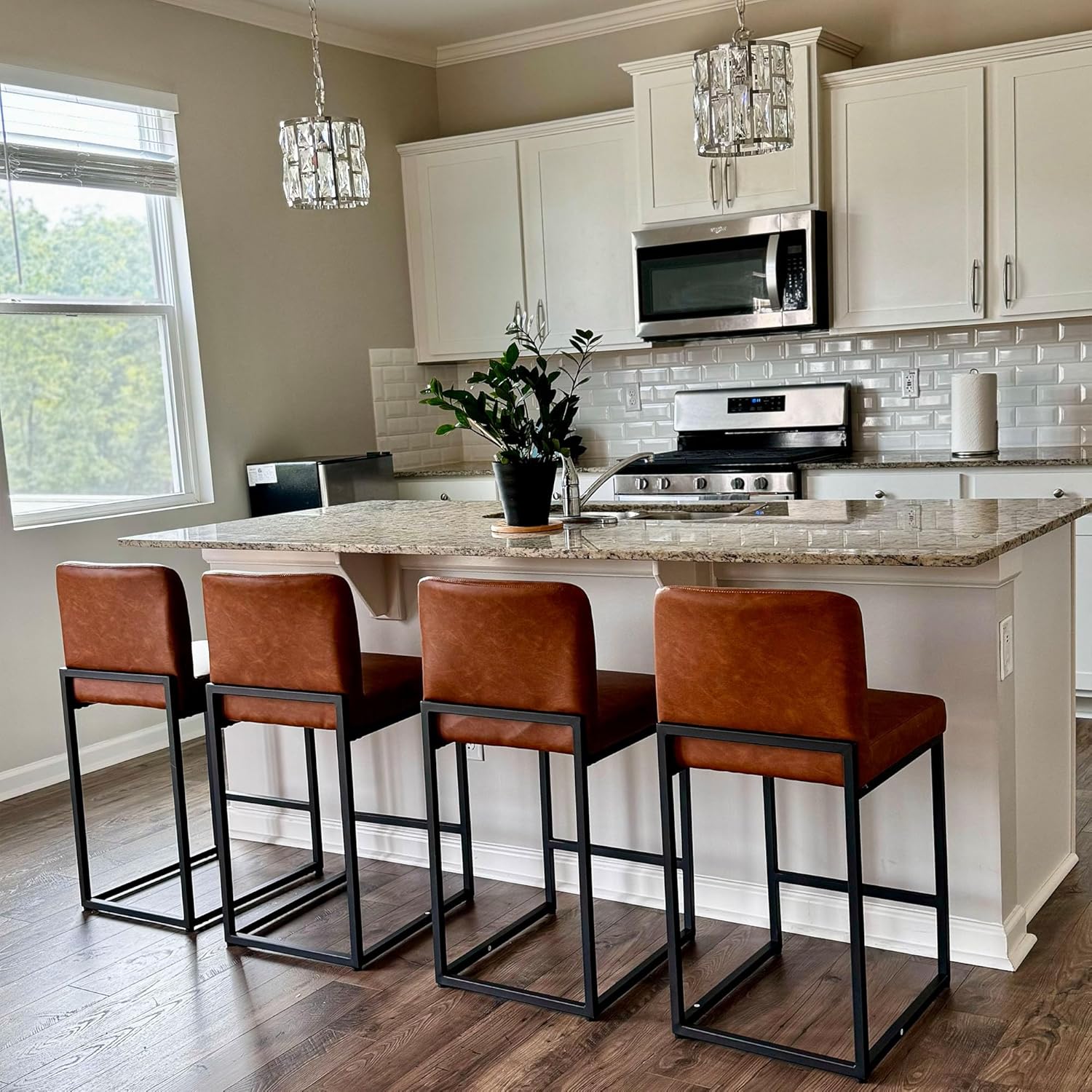 PHI VILLA Bar Stools Set of 4 - Counter Height 24'' Bar Stool Pu Leather Kitchen...