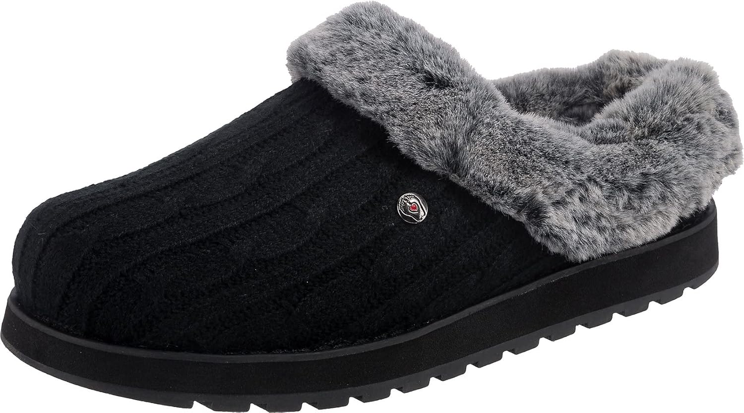 Skechers Women's Keepsakes-Ice Angel Slipper 7 UK Black Cable Knit Sweater Faux...