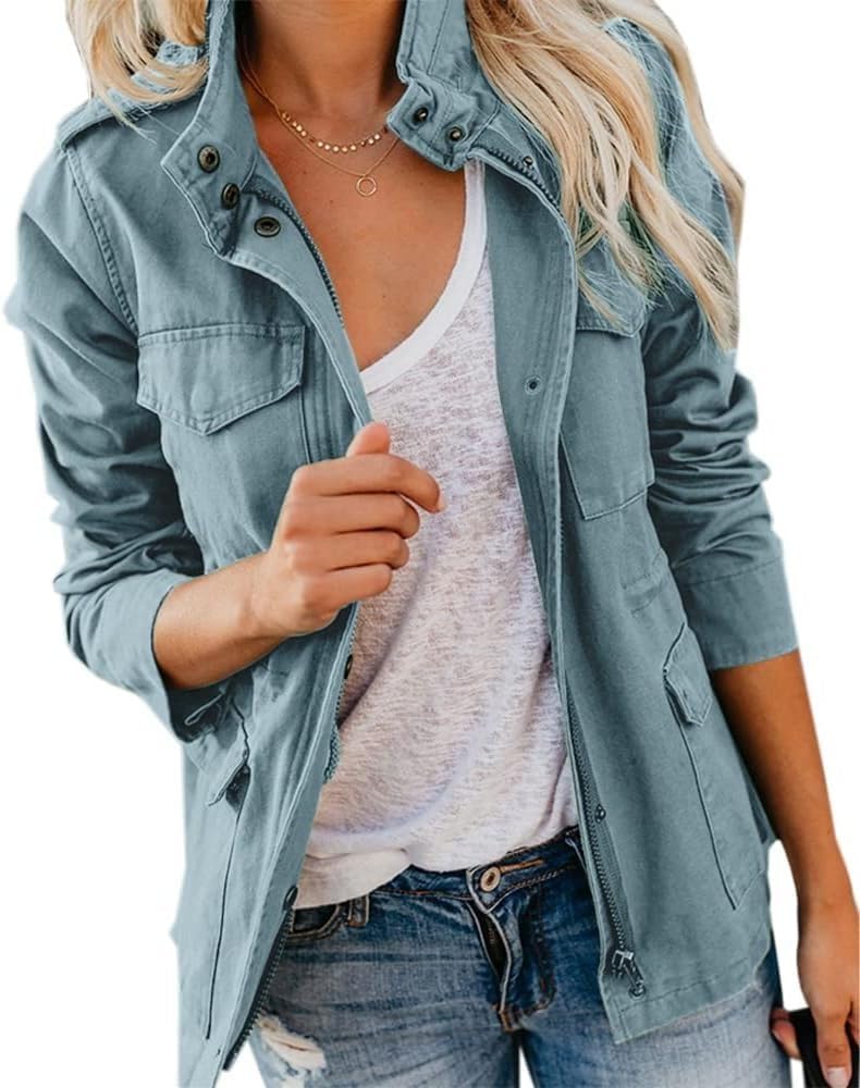 Soulomelody Women Military Anorak Jacket, Special Zip Up Snap Buttons Parka, Inn...