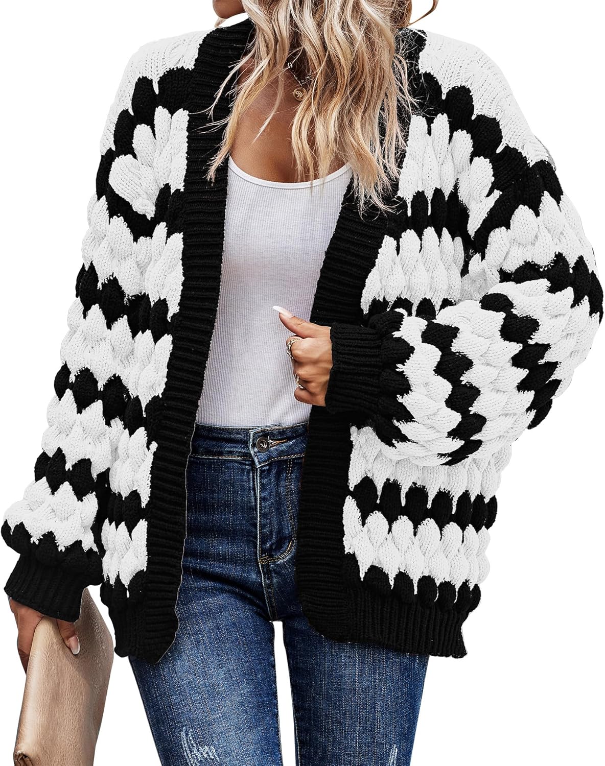 KIRUNDO Womens Cardigan, Special Fall Fashion Sweater with Lantern Sleeve, Uniqu...