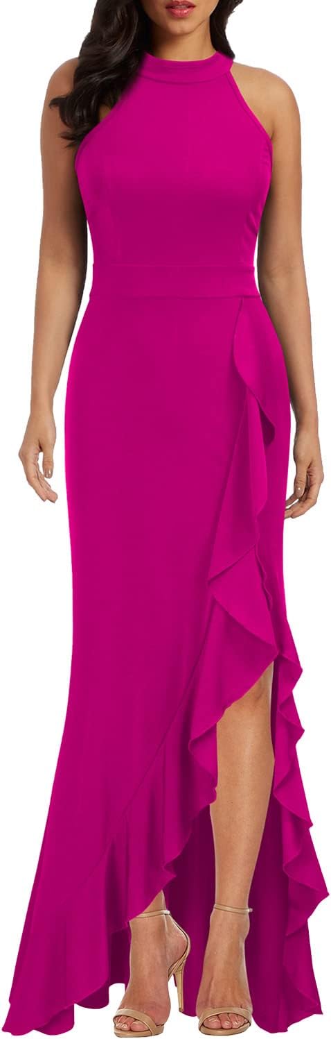 WOOSEA Women's High Neck Split Bodycon Mermaid Evening Cocktail Long Dress Large...