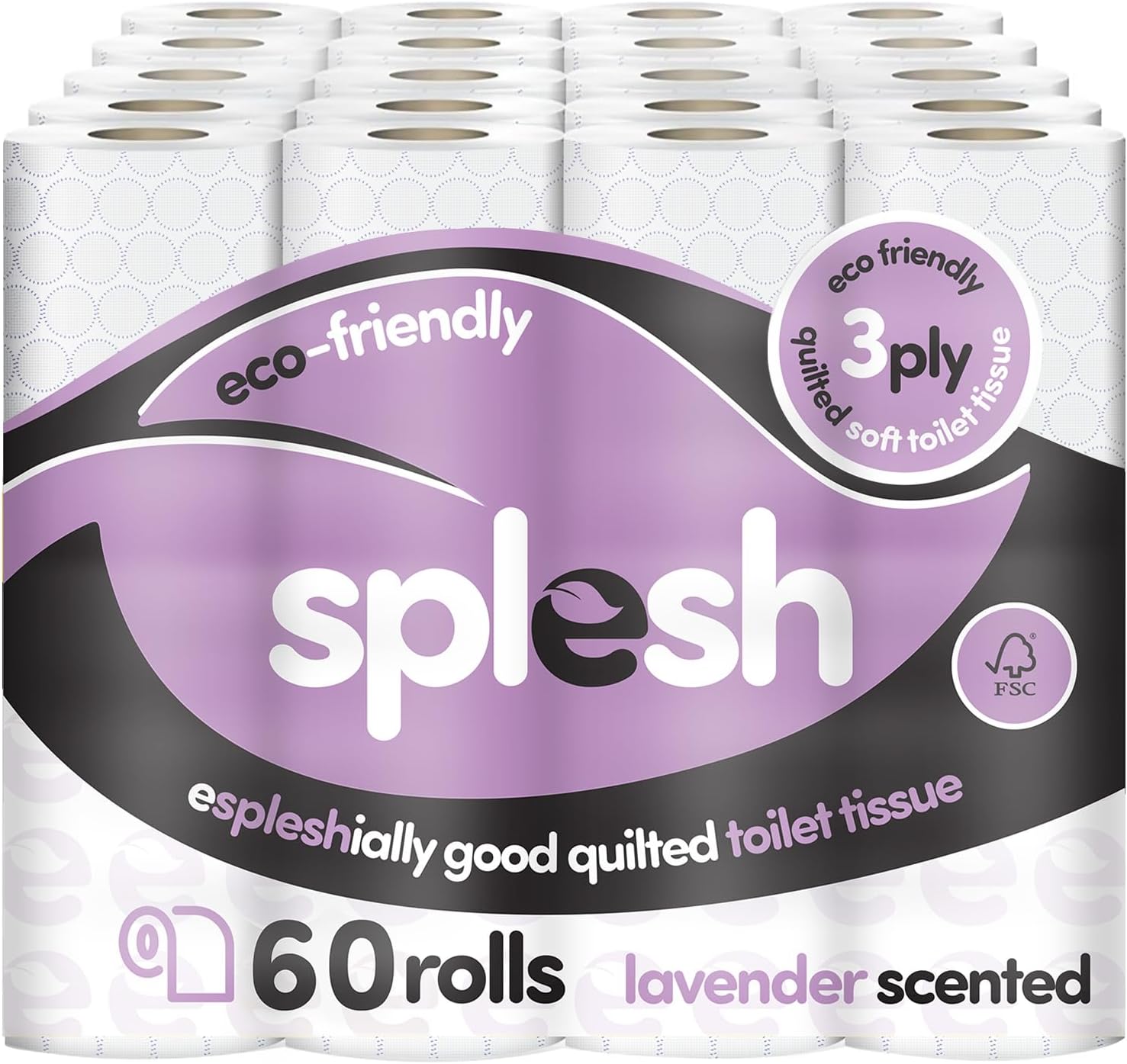 Splesh by Cusheen 3-ply Toilet Roll - Lavender Fragrance (60 Pack) Soft, Quilted...