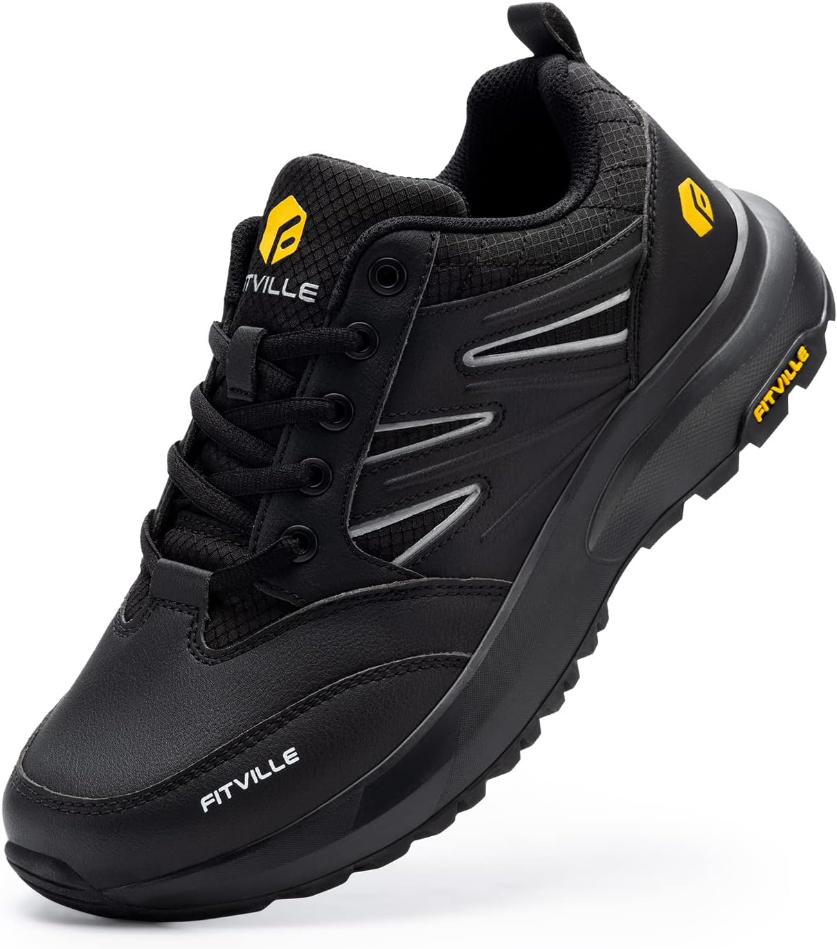 FitVille Mens Hiking Shoes, Special Walking Trekking Trainers with Extra Wide Fi...