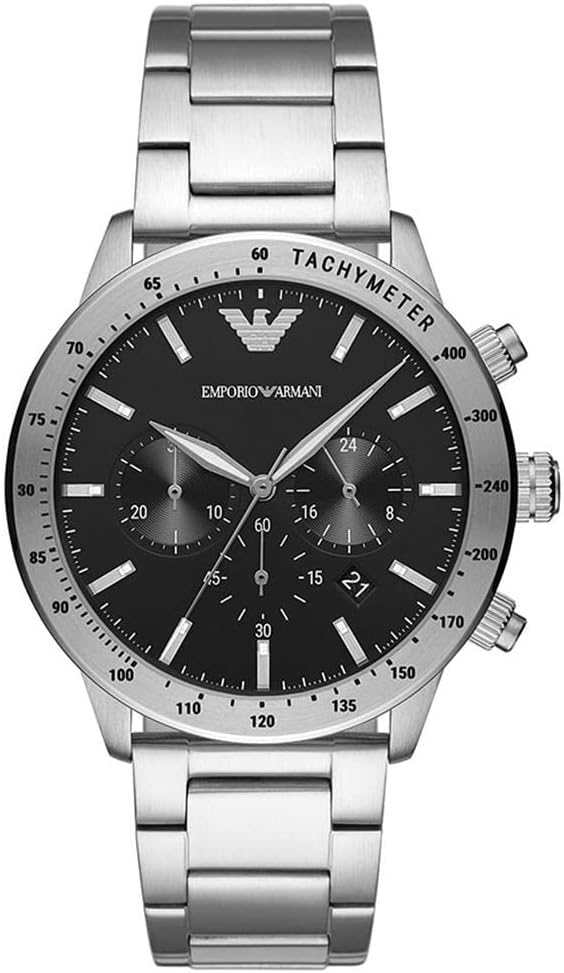 Emporio Armani Watch for Men, Chronograph Watch, 43mm case size Silver