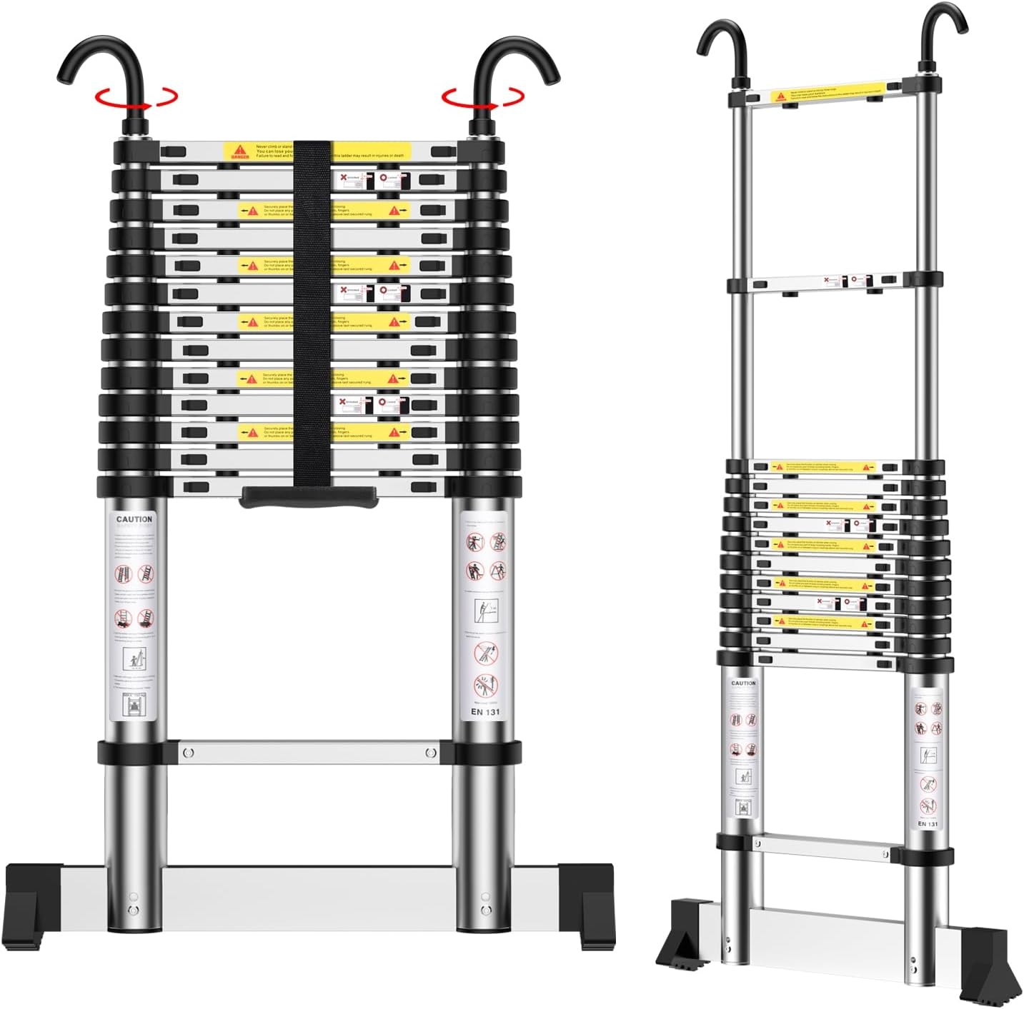Teenza Telescopic Ladder 4.9m/16ft, Aluminium Extendable Ladder with Hooks and s...