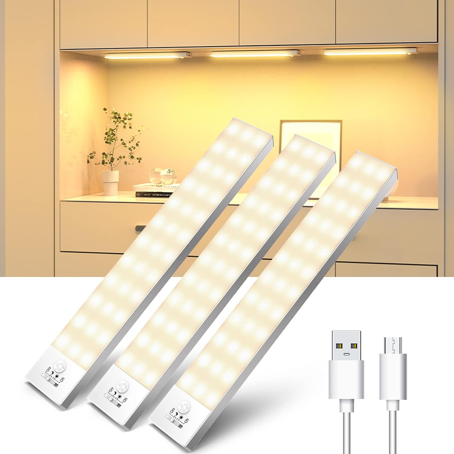 OUILA Motion Sensor Cabinet Light, High-Quality LED Wardrobe Light, USB Recharge...