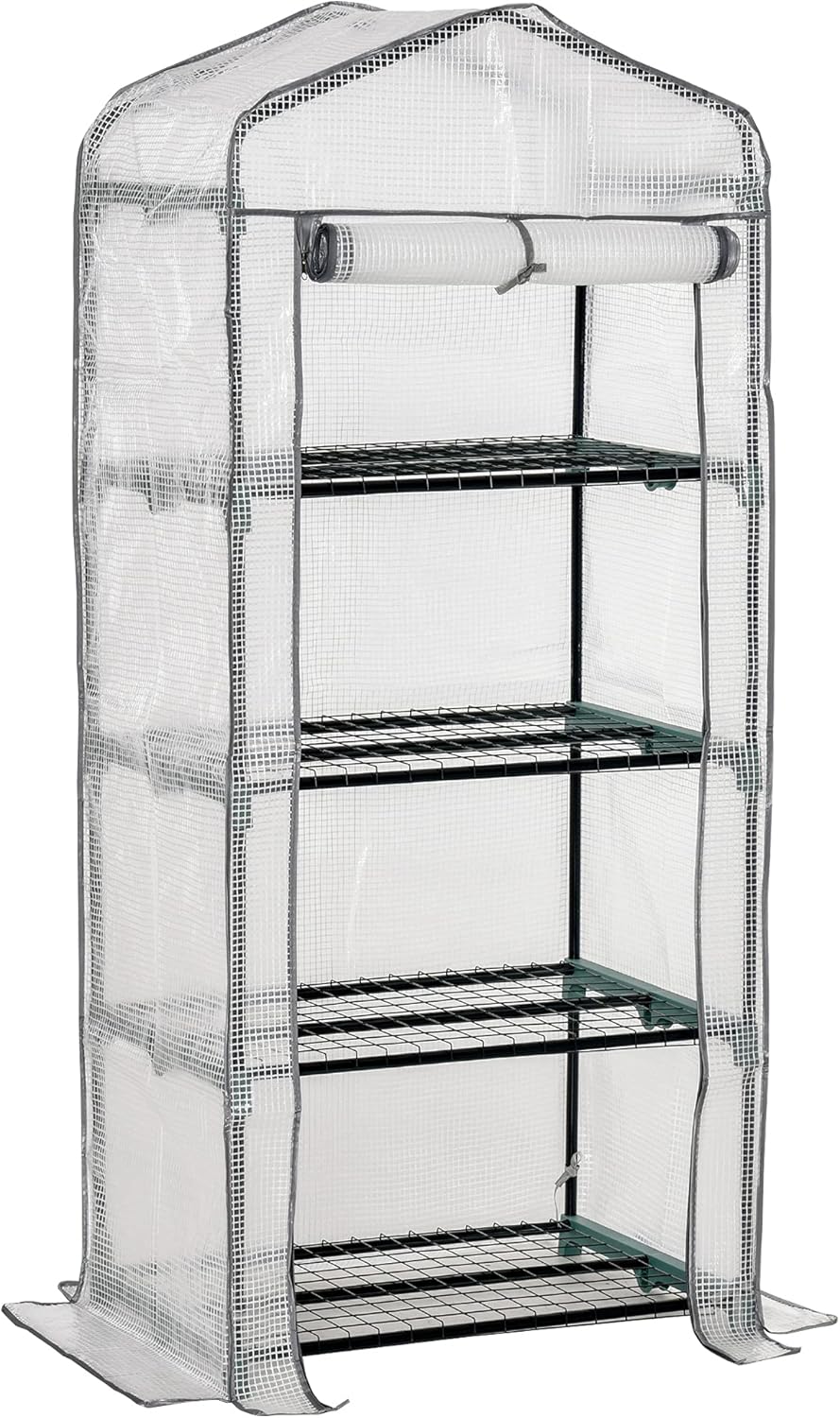 Outsunny 4 Tiers Mini Portable Greenhouse Compact Plant Grow Shed Metal Frame PE...
