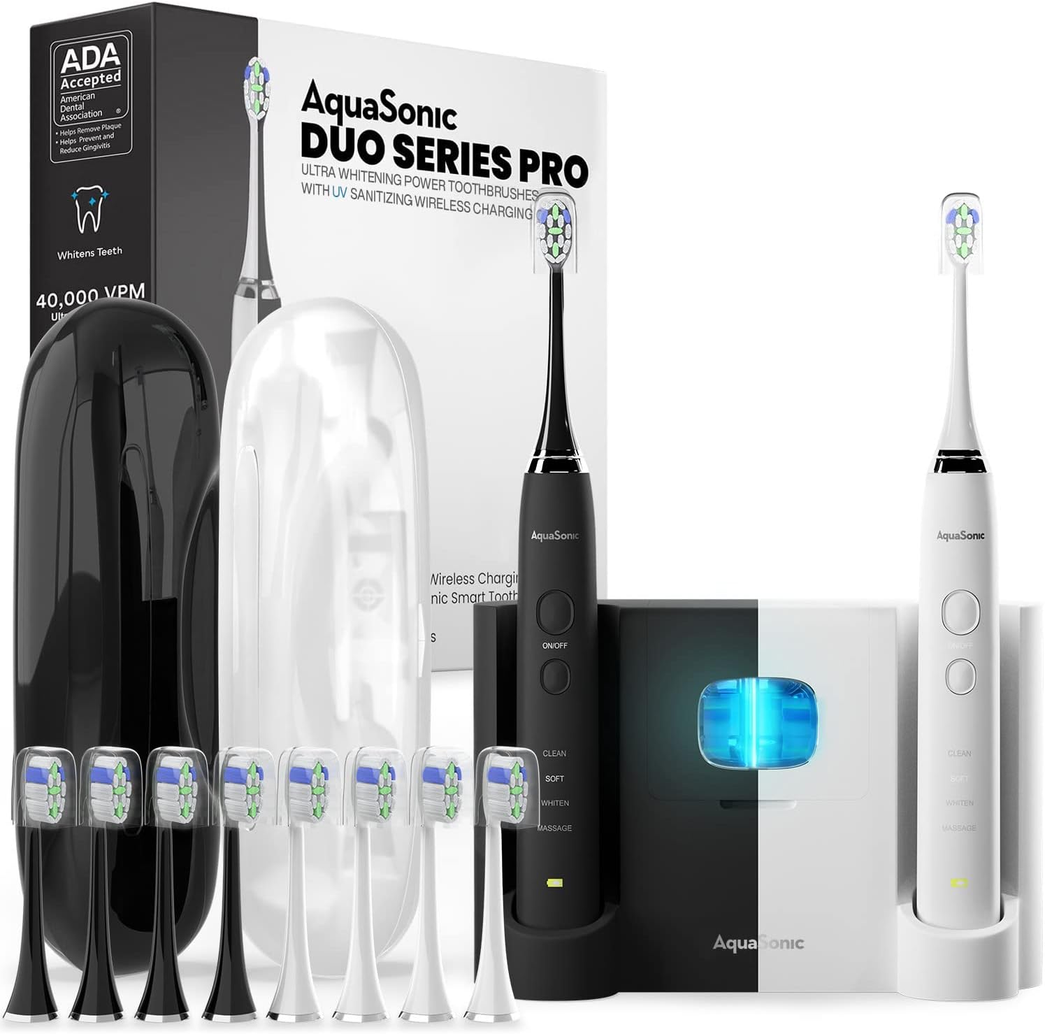 Aquasonic Duo PRO Electric ToothBrushes, Ultra Whitening 40,000 VPM Electric Too...