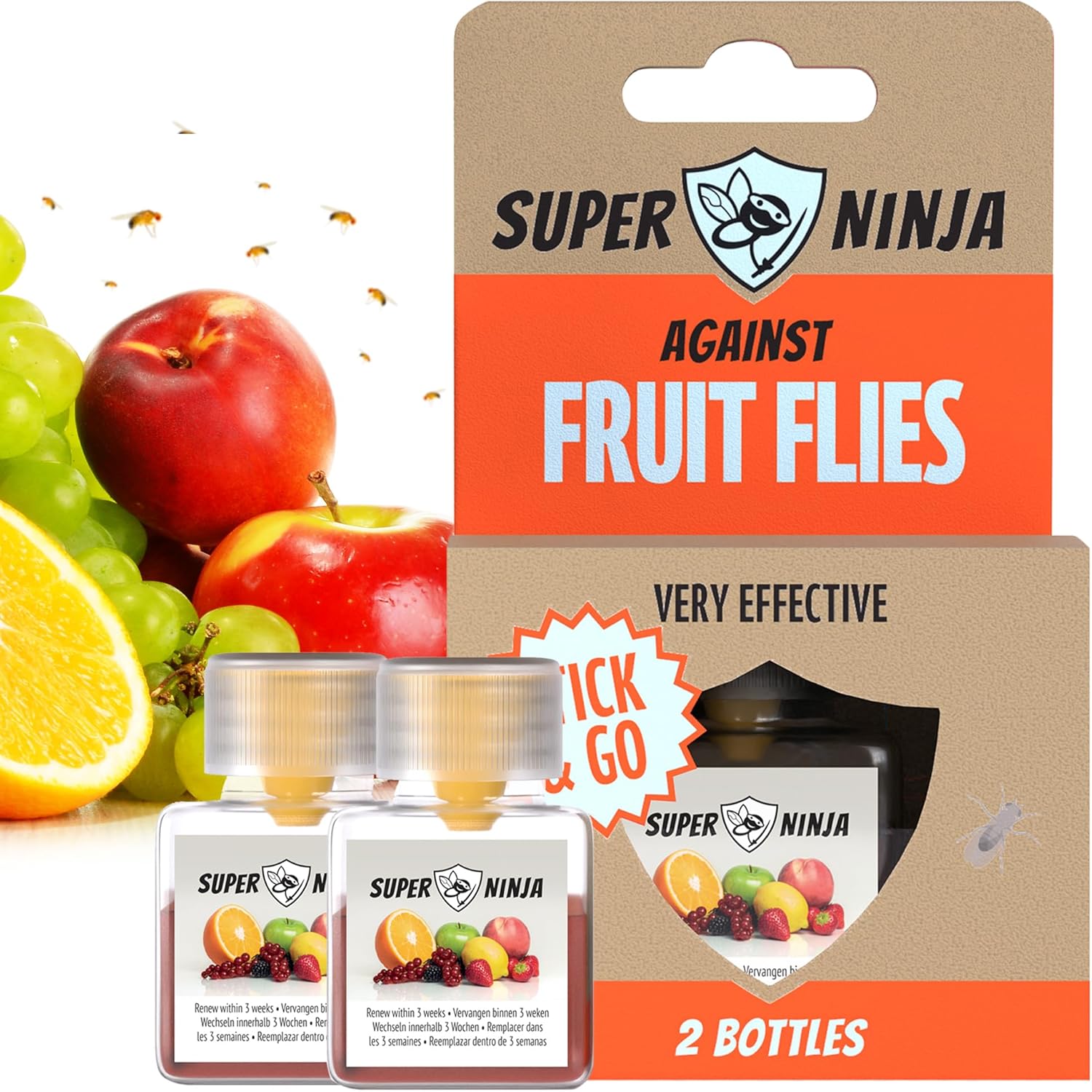 Super Ninja Fruit Fly Killer - 2 Pack - Environmentally Responsible Highly Effec...