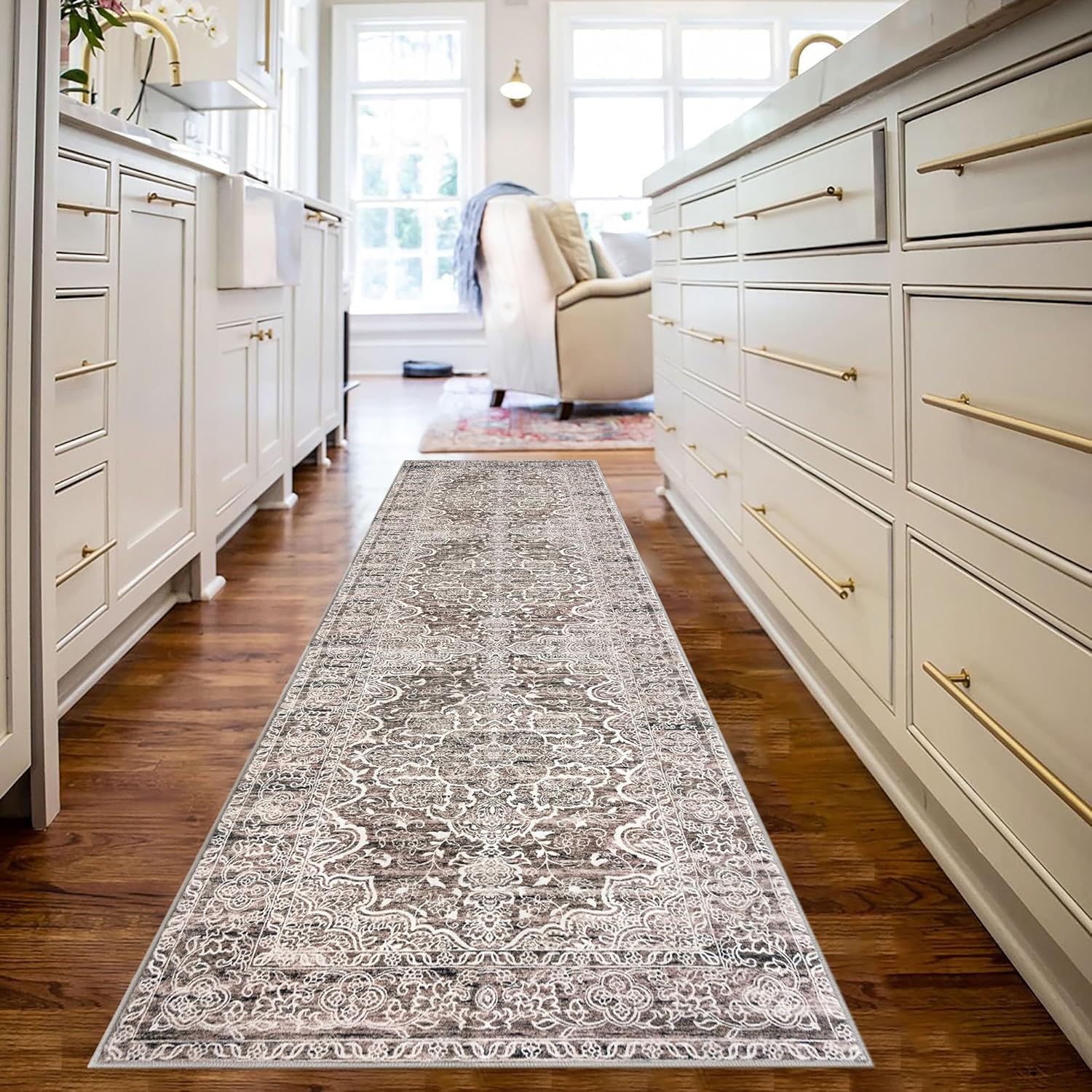 KUTA Hallways Runner Rug, Special Vintage Floral Rug Non-Slip Washable Kitchen R...