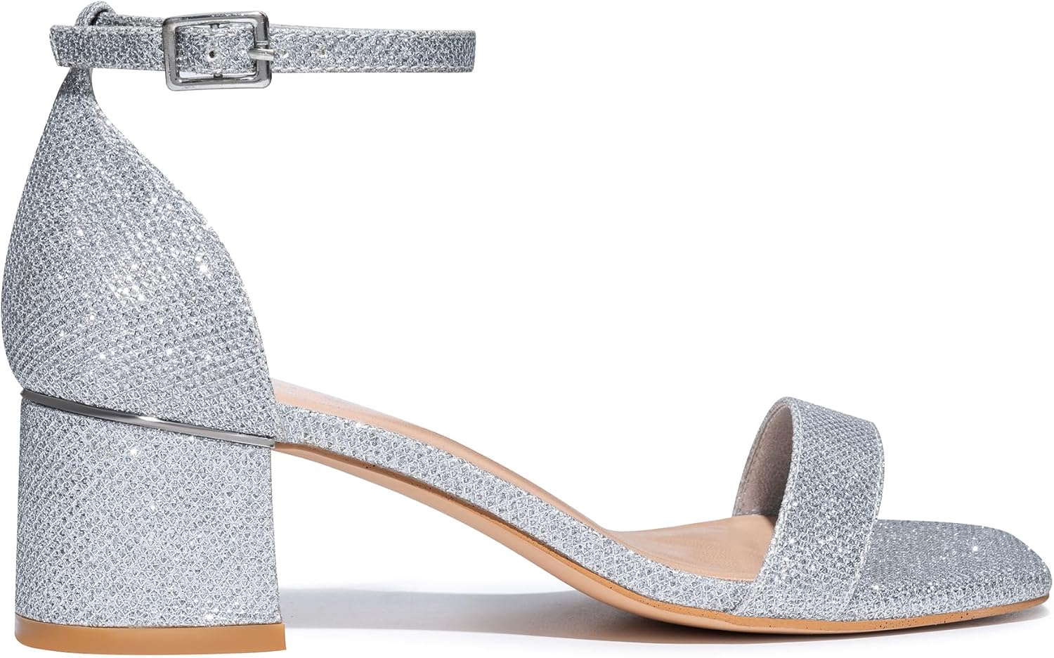Trary Heels for Women, Square Toe Black Heels, Ankle Strap White Heels, Wide Wid...