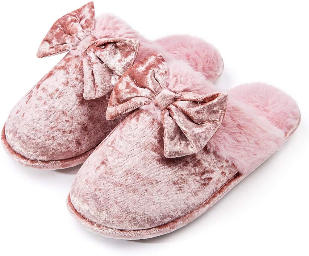 DL Womens House Slippers, Special Memory Foam Fluffy Velvet Slip-on Slippers, In...