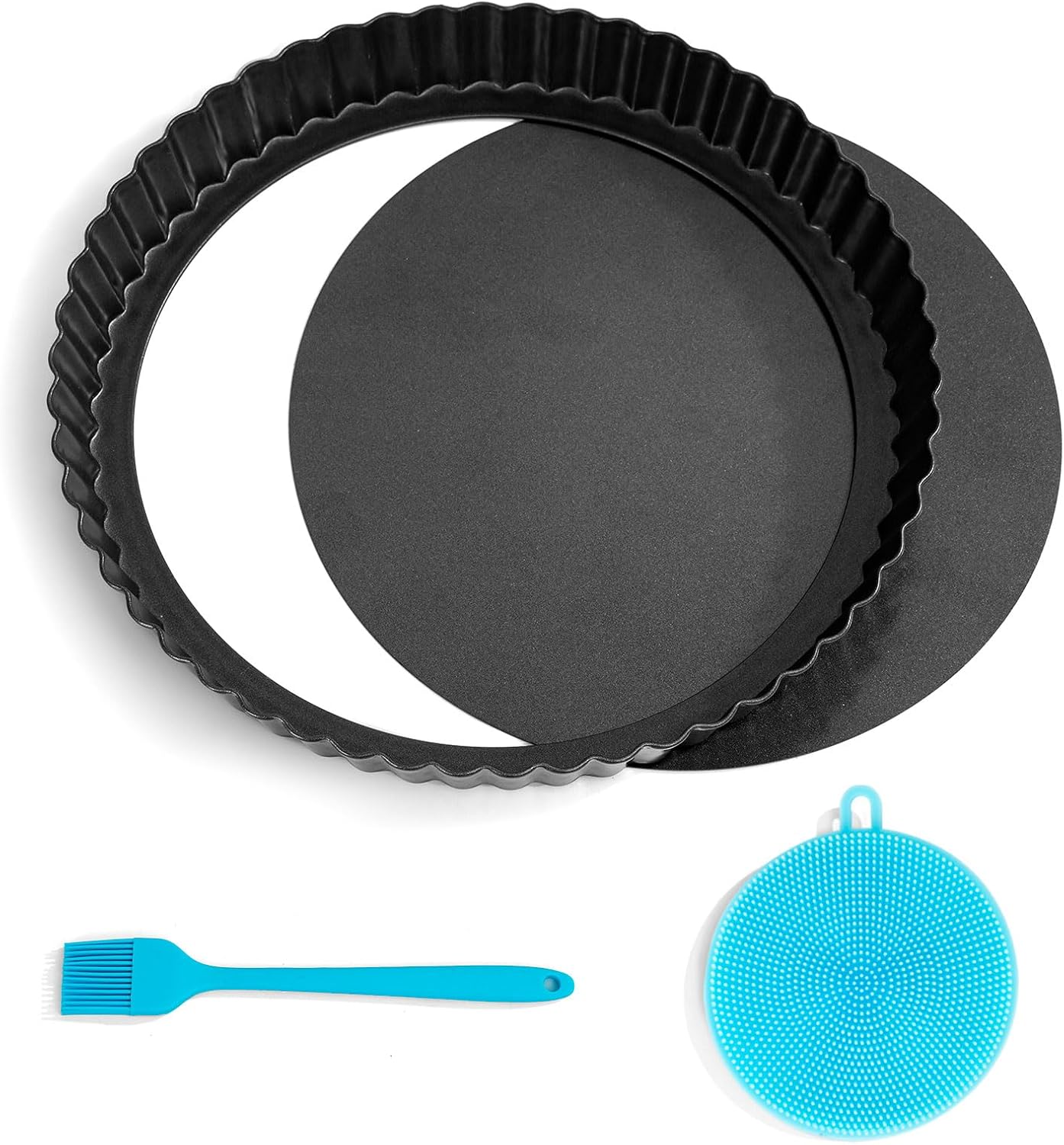 Sturdy Nonstick Tart Pan 9 inch Removable Bottom, Round Carbon Steel Quiche Pan...