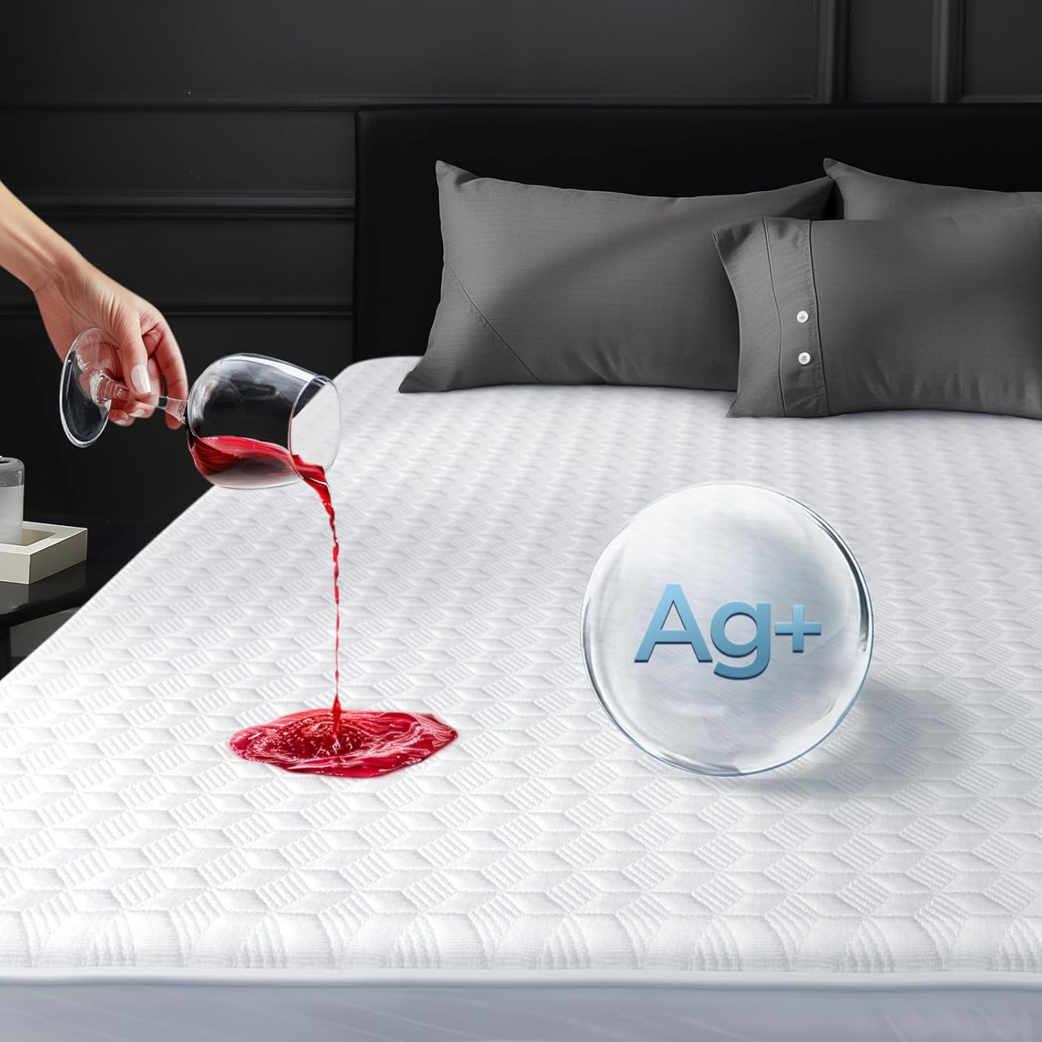 Waterproof King Mattress Protector Made from Silver-Infused Bamboo Rayon for Bet...