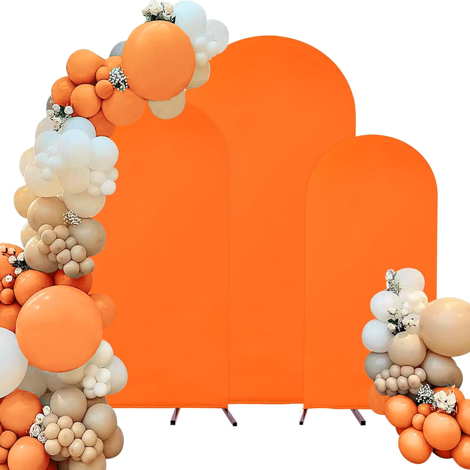 Spandex Fitted Wedding Arch Cover Set of 3 Orange Arch Backdrop Cover, Round Top...
