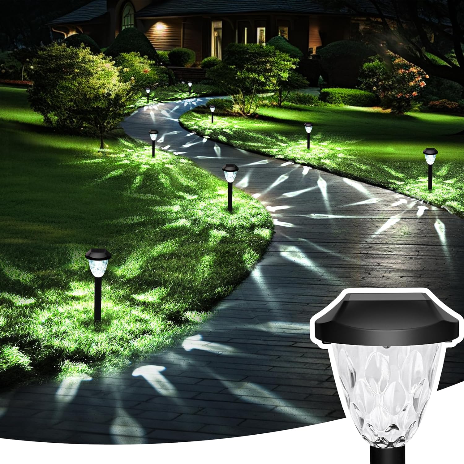 GIGALUMI 8 Pack Solar Outdoor Lights, Bright Solar Pathway Lights with Great Pat...
