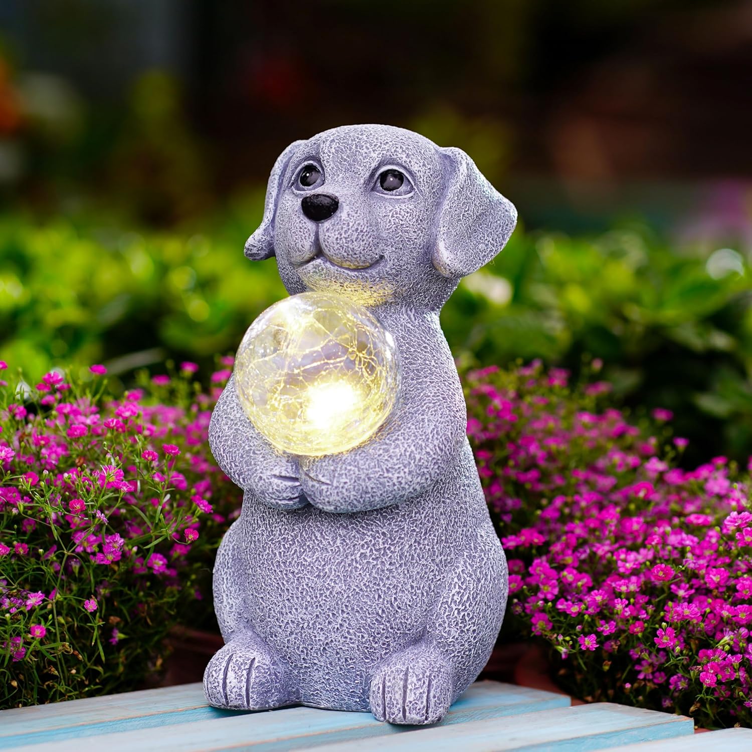 Solar Dog Statue for Garden Decor: Outdoor Ornament Sculptures for Lawn Patio Ya...