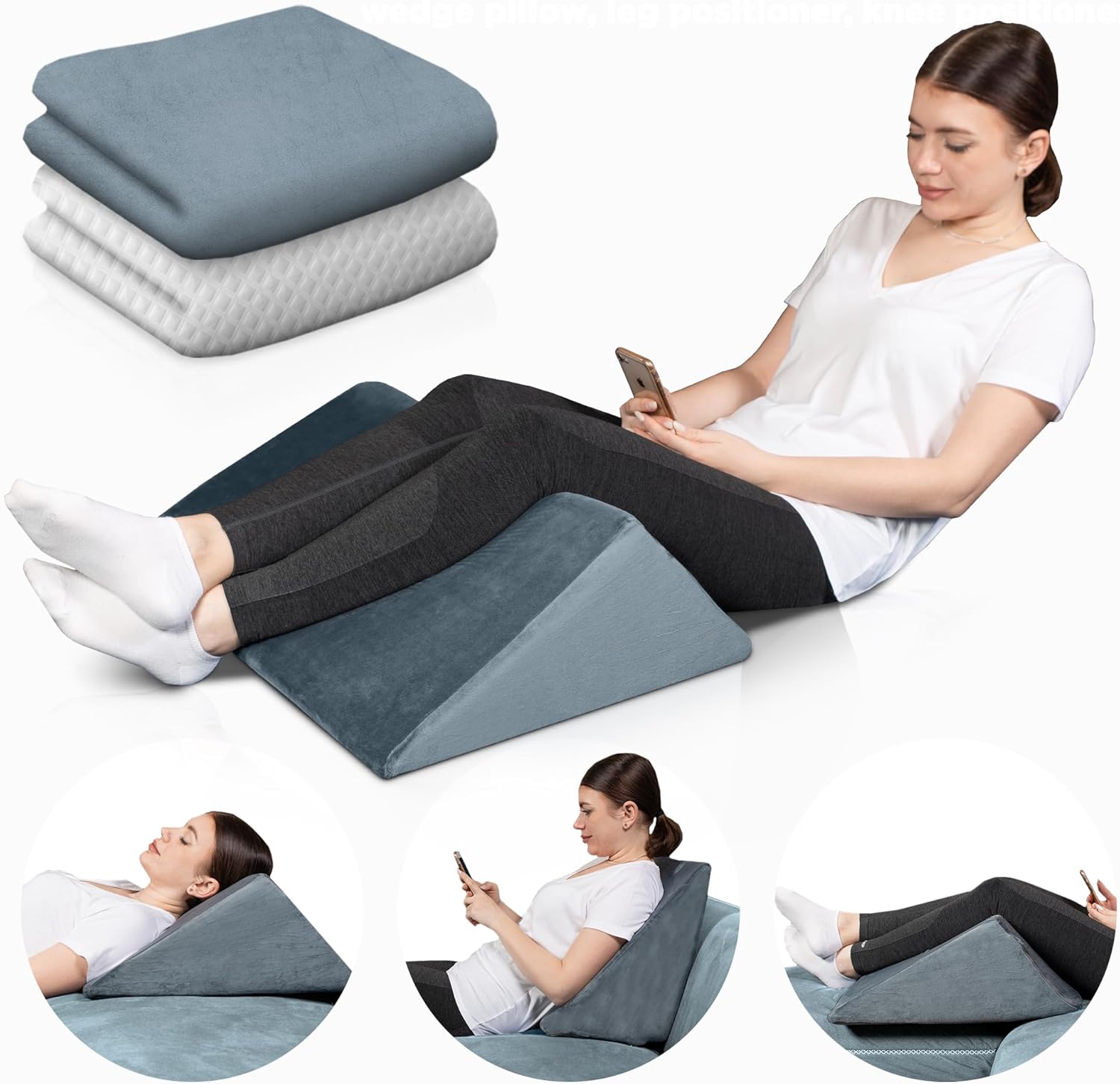 Lunix 1pc Orthopedic Knee Wedge Pillow, Post Surgery Memory Foam for Back, Leg &...