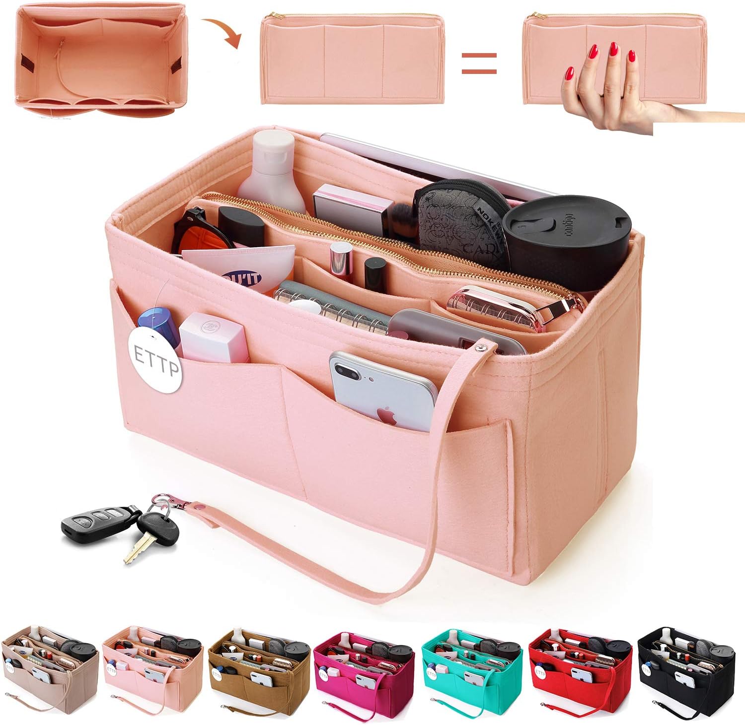 Purse Organizer Insert, Special Felt Tote Organizer with Metal Zipper, Innovativ...