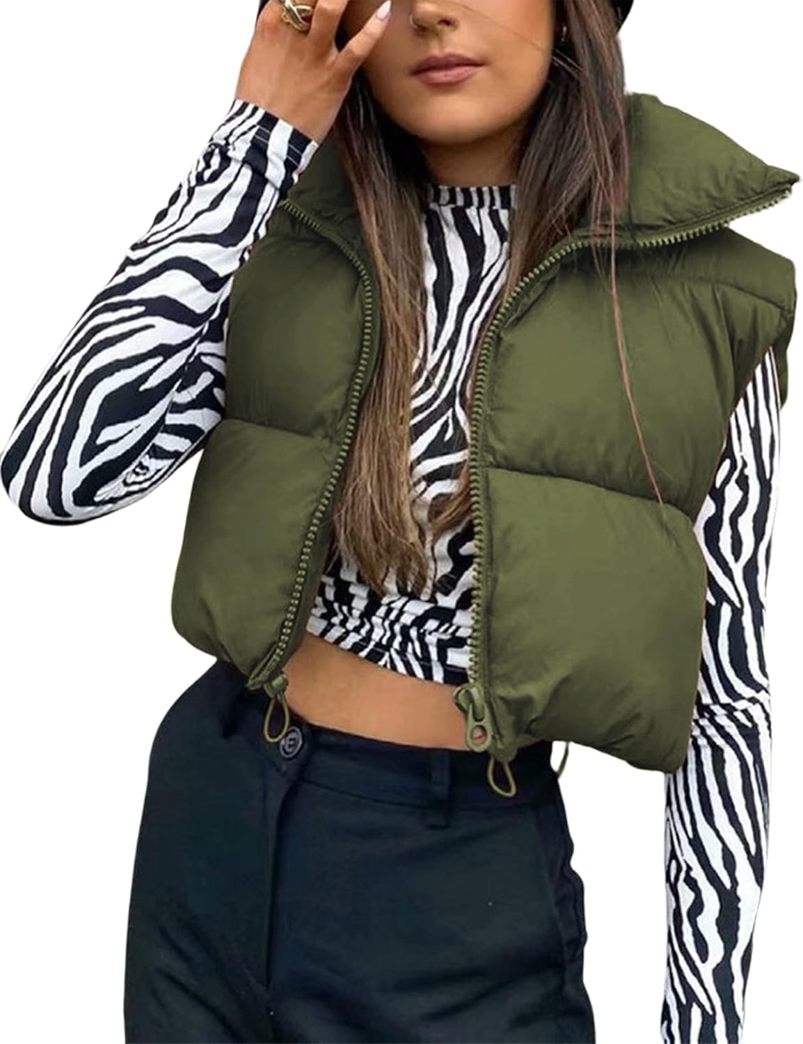 Yeokou Women's Cropped Puffer Vest, Special Women's Outerwear Zip Up Stand Colla...