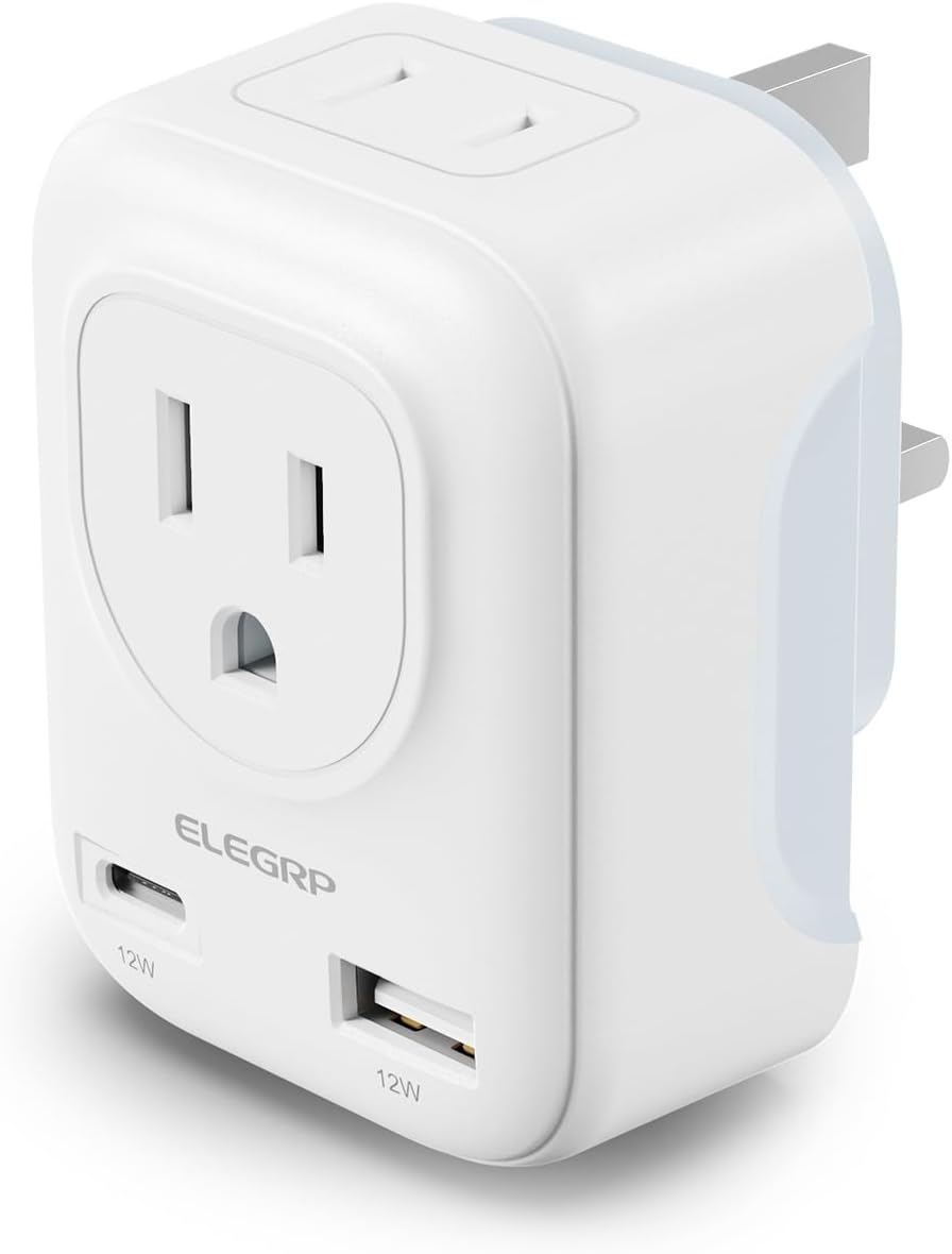 ELEGRP UK Travel Plug Adapter, US to UK Plug Adapter Converter with USB-A & USB-...