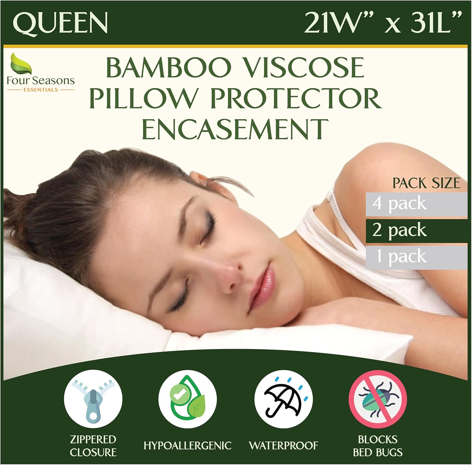 Four Seasons Essentials Queen Size Waterproof Pillow Protectors, Special Pillow...