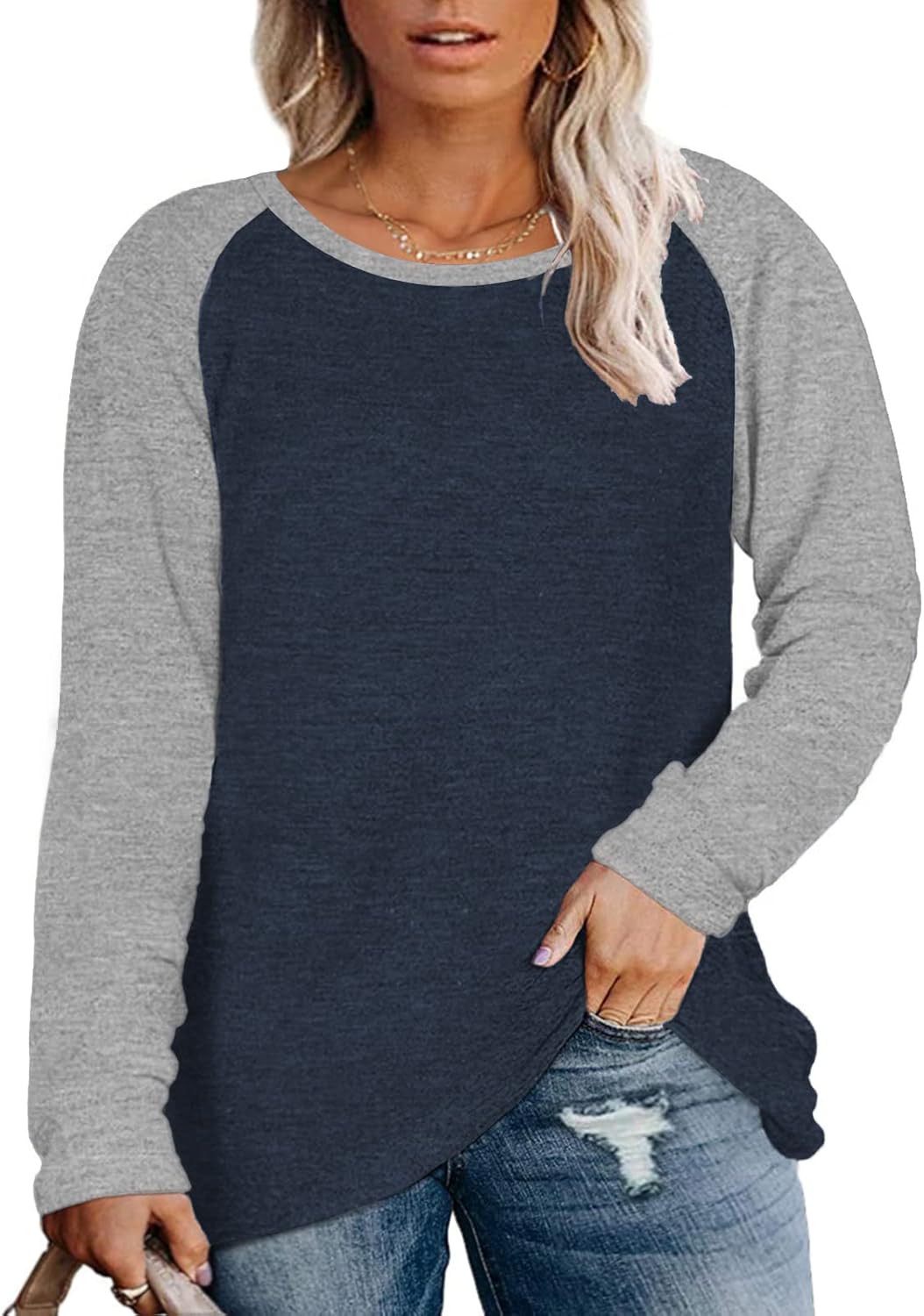 ROSRISS Plus Size Tops, Special Raglan Long Sleeve T-Shirts for Women, Affordabl...