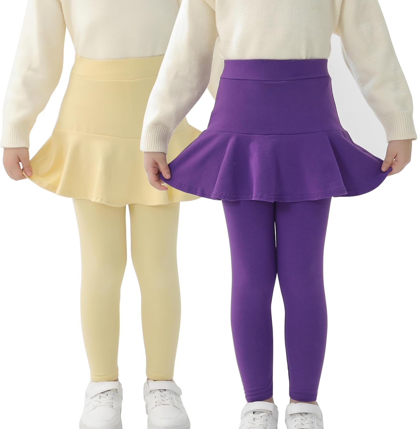 Trendy Girls' Leggings, Special 2 Pack Cotton Ruffle Skirt Pants for Kids for 3-...
