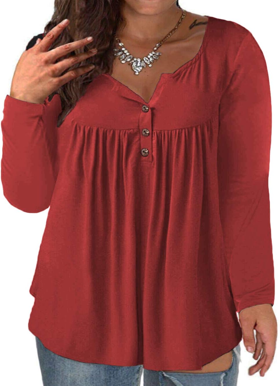 VISLILY Women's Plus Size Henley Shirts, Special Long Sleeve Tops, Innovative Bu...