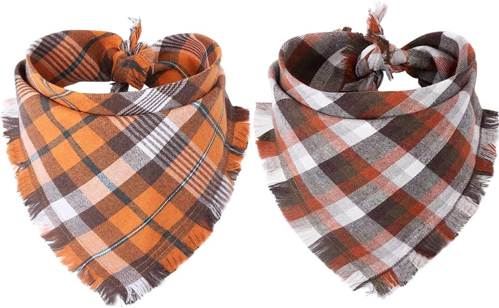 Fall Dog Bandana, Special Autumn Thanksgiving Plaid Reversible Triangle Bibs, Un...