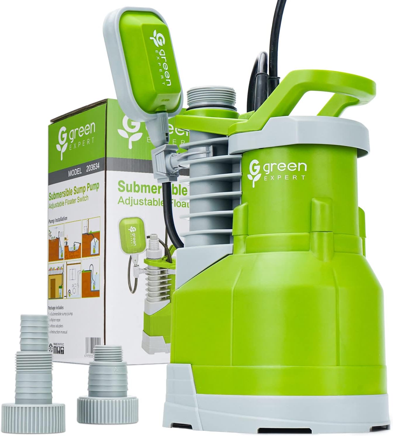 Green Expert 3/4HP Submersible Sump Pump Max 4000GPH High Flow 25-Foot Power Cor...