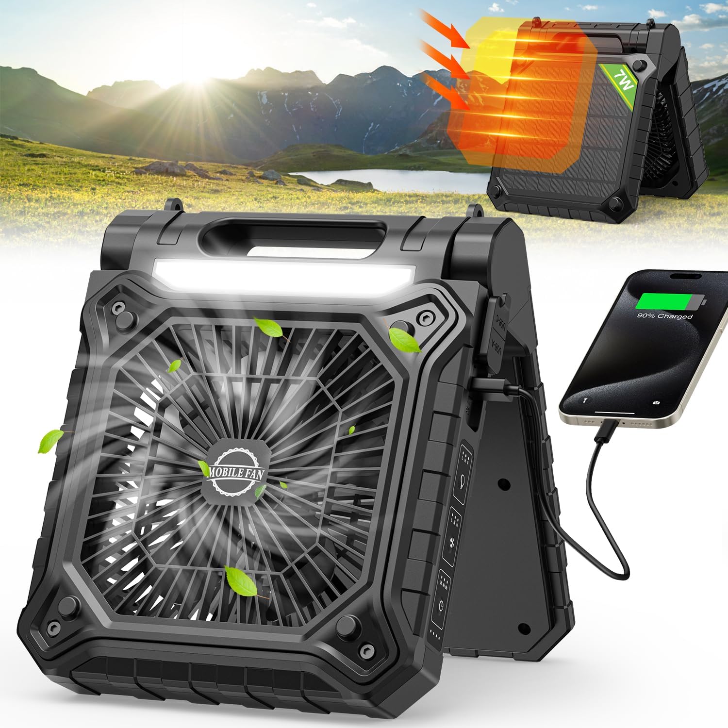 Solar Powered Fan for Camping- Camping Fan with 12000 mAh Rechargeable Battery a...