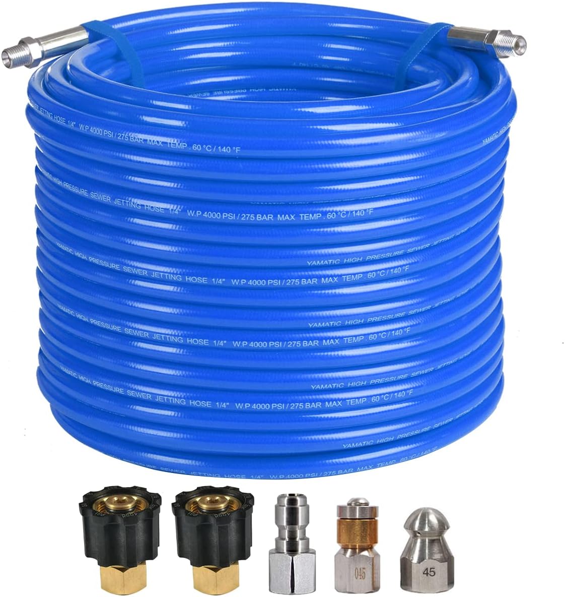 YAMATIC Sewer Jetter Kit for Pressure Washer 100 FT 1/4 Inch NPT Drain Cleaning...
